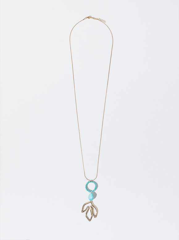 Necklace With Stones And Leaf, Blue, hi-res