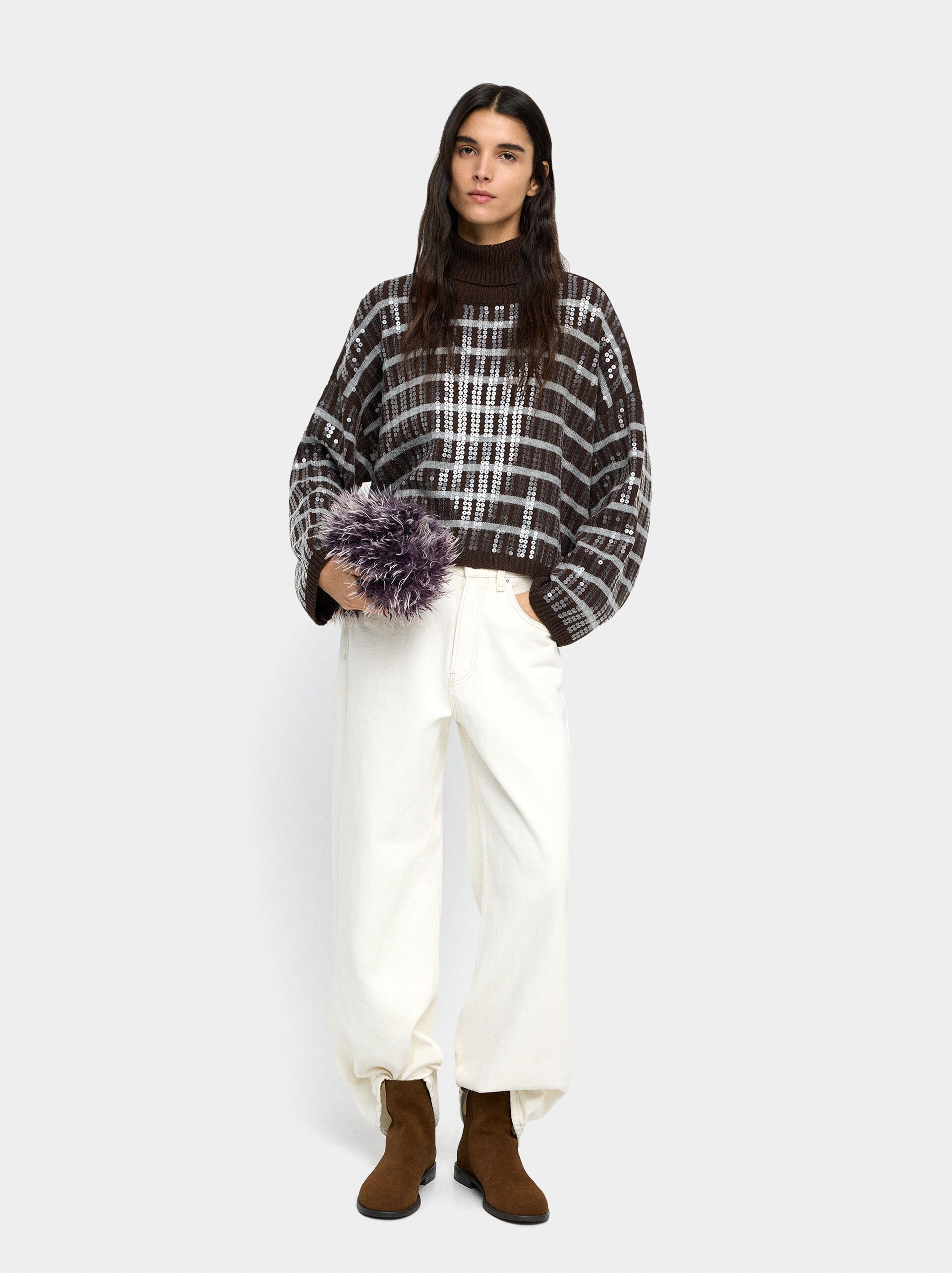 Knit sweater with stripes and sequins image number 0.0