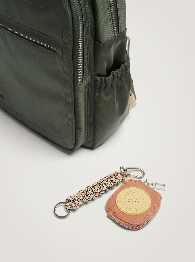 Nylon Backpack With Pendant, Green, hi-res