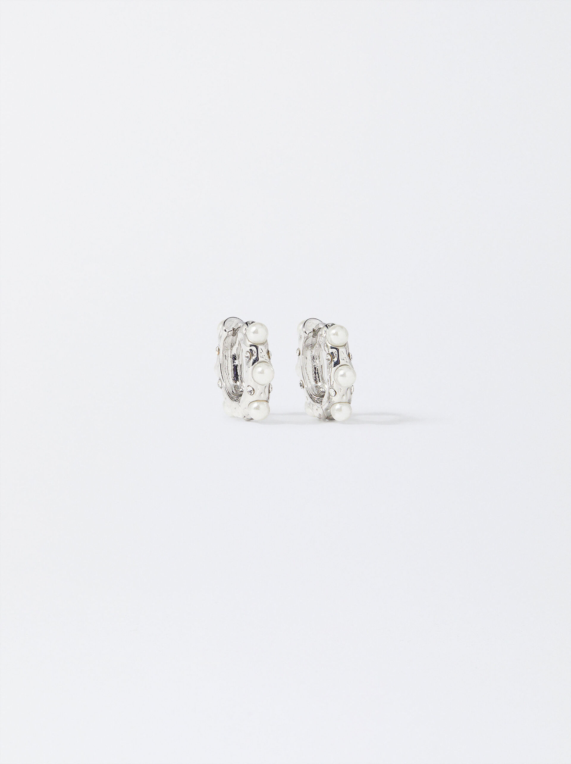 Silver Hoop Earrings With Crystals image number 1.0