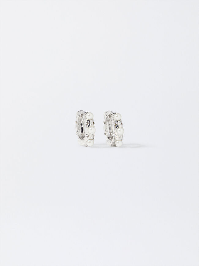 Silver Hoop Earrings With Crystals image number 1.0