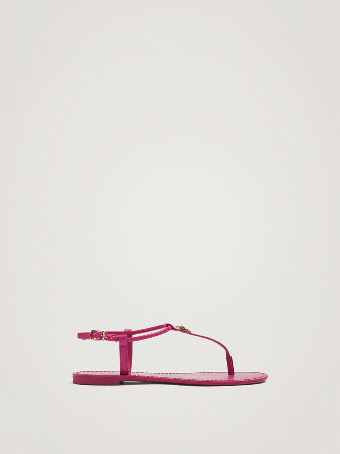 Flat Sandals With Metallic Detail, Pink, hi-res