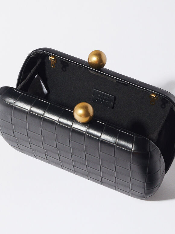 Party Clutch With Chain Handle, Black, hi-res