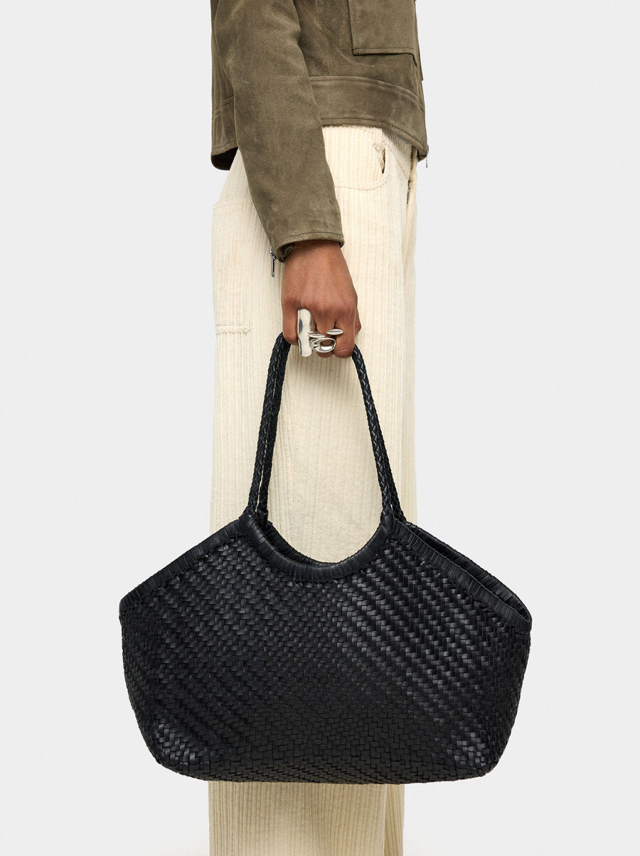 Woven leather shopper bag