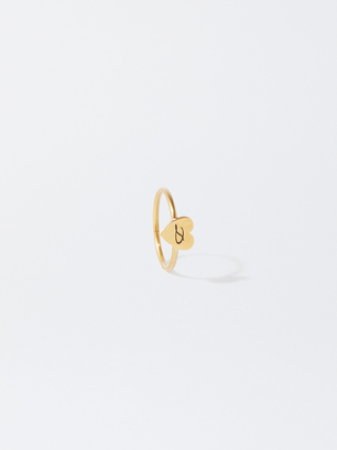 Online Exclusive - Personalized Stainless Steel Heart Ring, Golden, hi-res