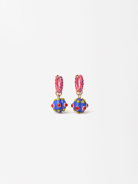Crystal Enamel Hoop Earrings, Multicolor, hi-res