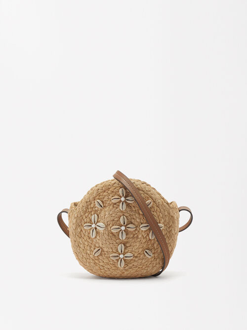 Straw-Effect Crossbody Bag With Shell