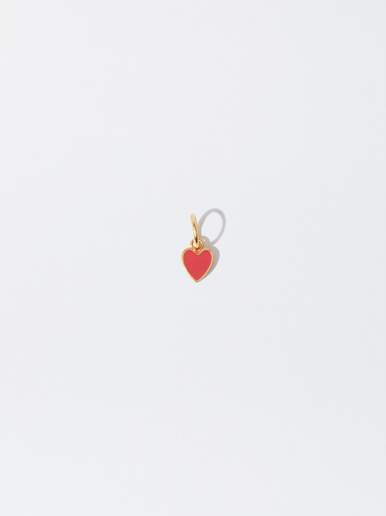 925 Silver Heart Charm, Pink, hi-res
