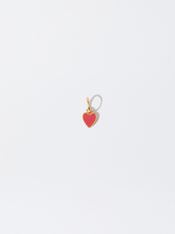 925 Silver Heart Charm, Pink, hi-res