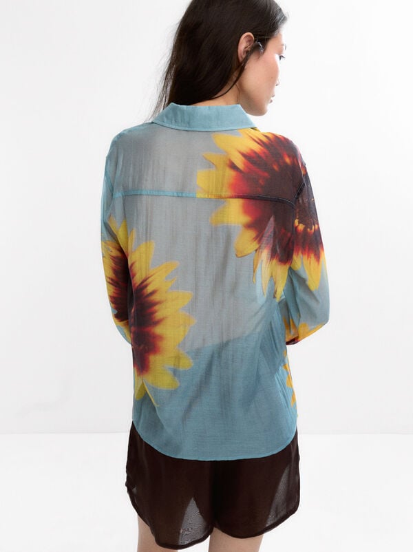 Floral print semitransparent shirt