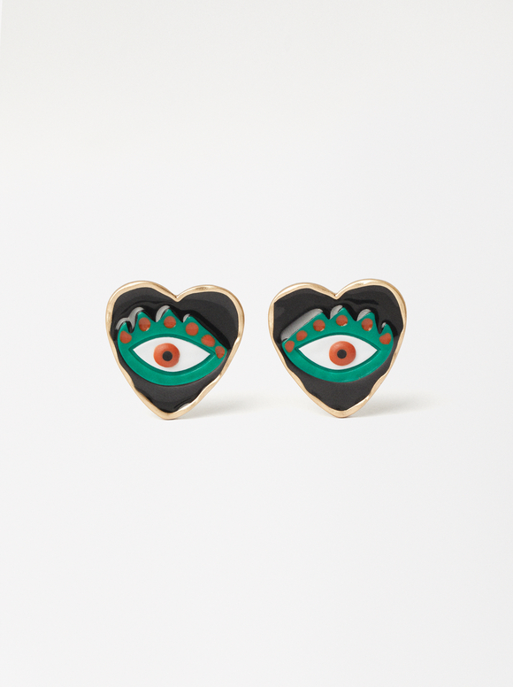 Earrings With Hearts And Eyes, Multicolor, hi-res