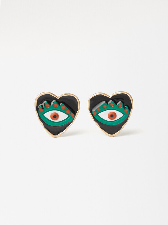 Earrings With Hearts And Eyes, Multicolor, hi-res