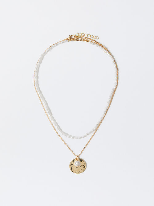 Golden Necklace With With Faux Pearls