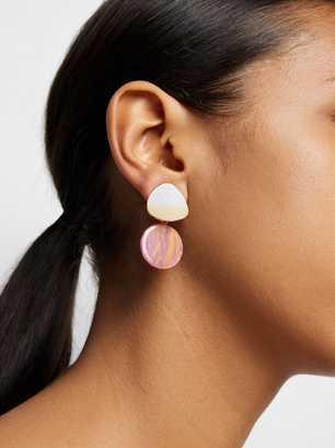 Gold Earrings With Resin, Bordeaux, hi-res
