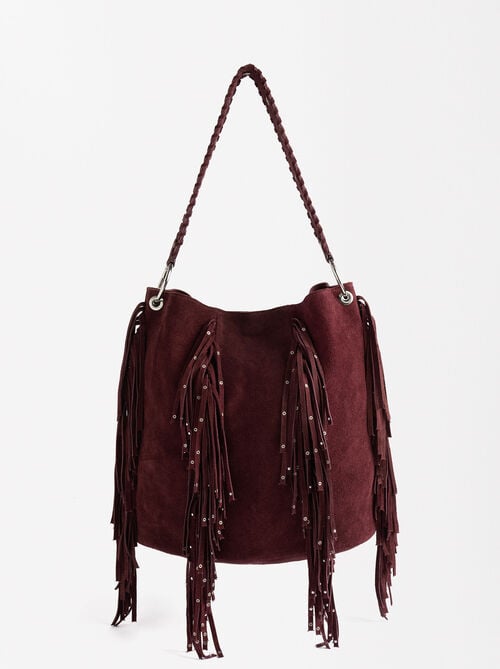 Leather shoulder bag with fringes