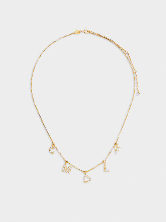 925 Silver Customizable Golden Necklace With Zirconia, Golden, hi-res