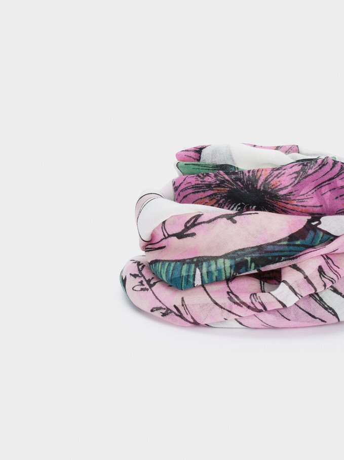 Printed Scarf Made From Recycled Materials, Pink, hi-res