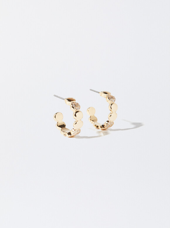 Gold Hoop Earrings With Zirconia, Golden, hi-res