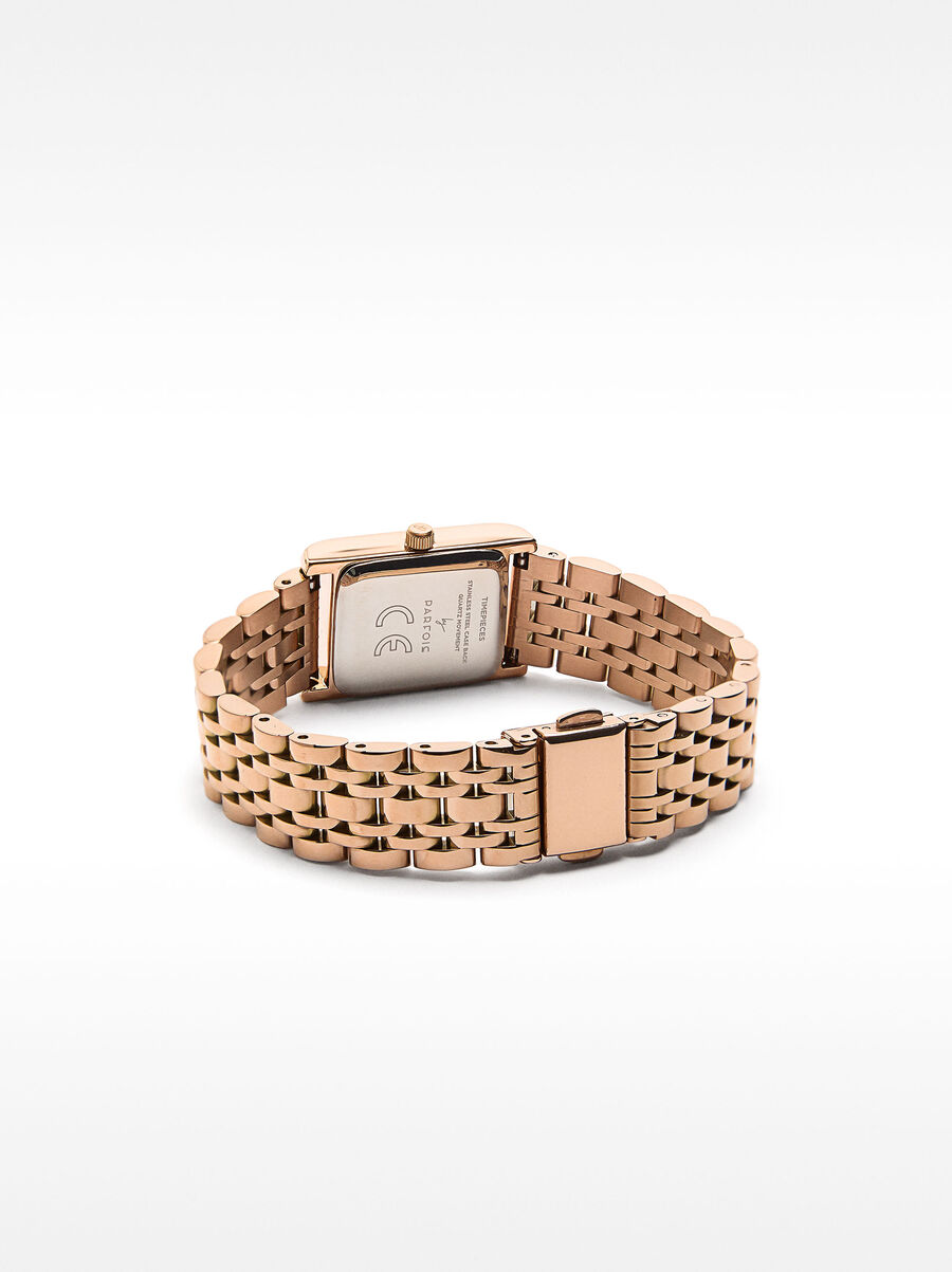 Square watch with a stainless steel bracelet