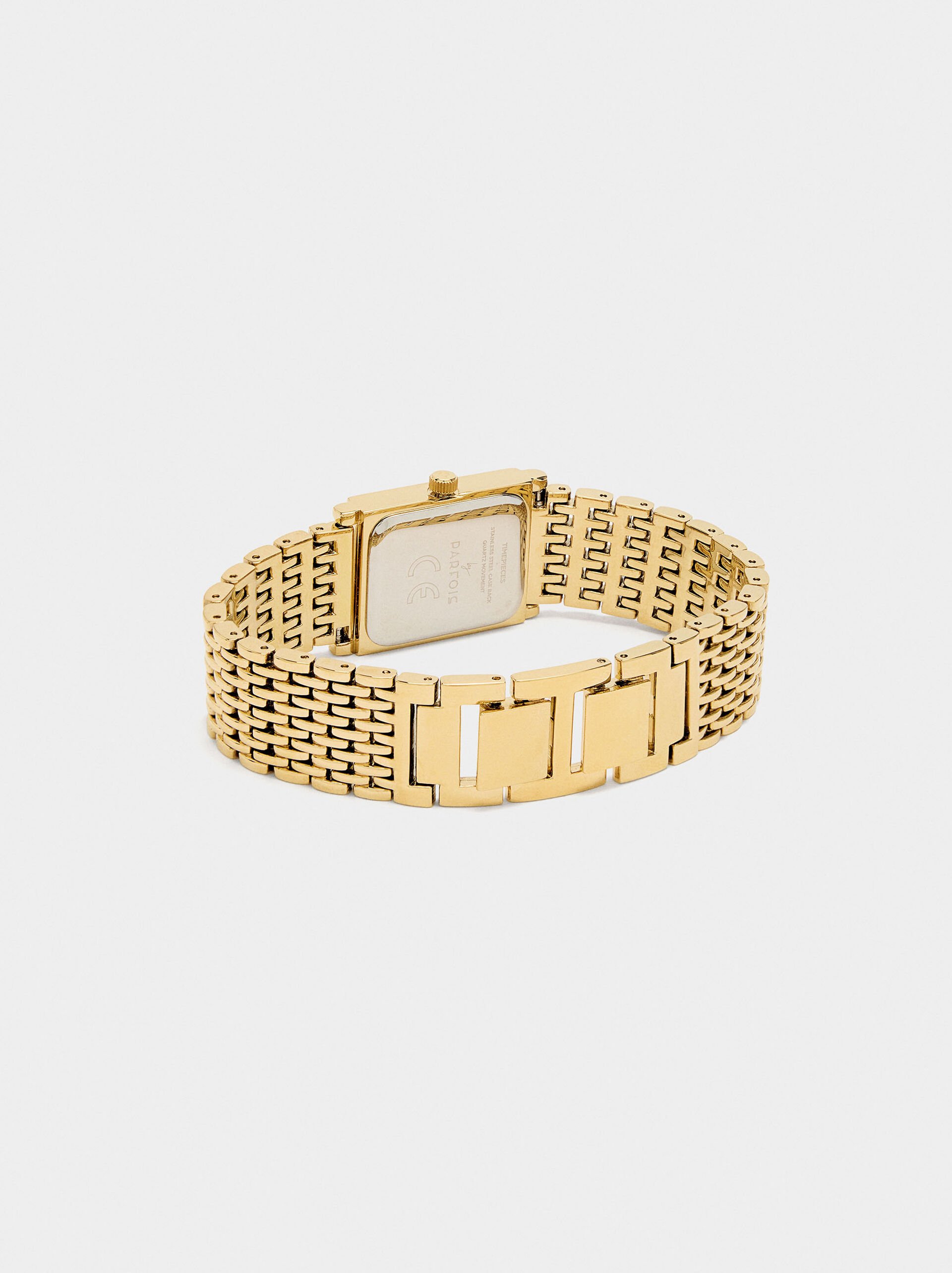 Rectangular watch with metal strap image number 2.0