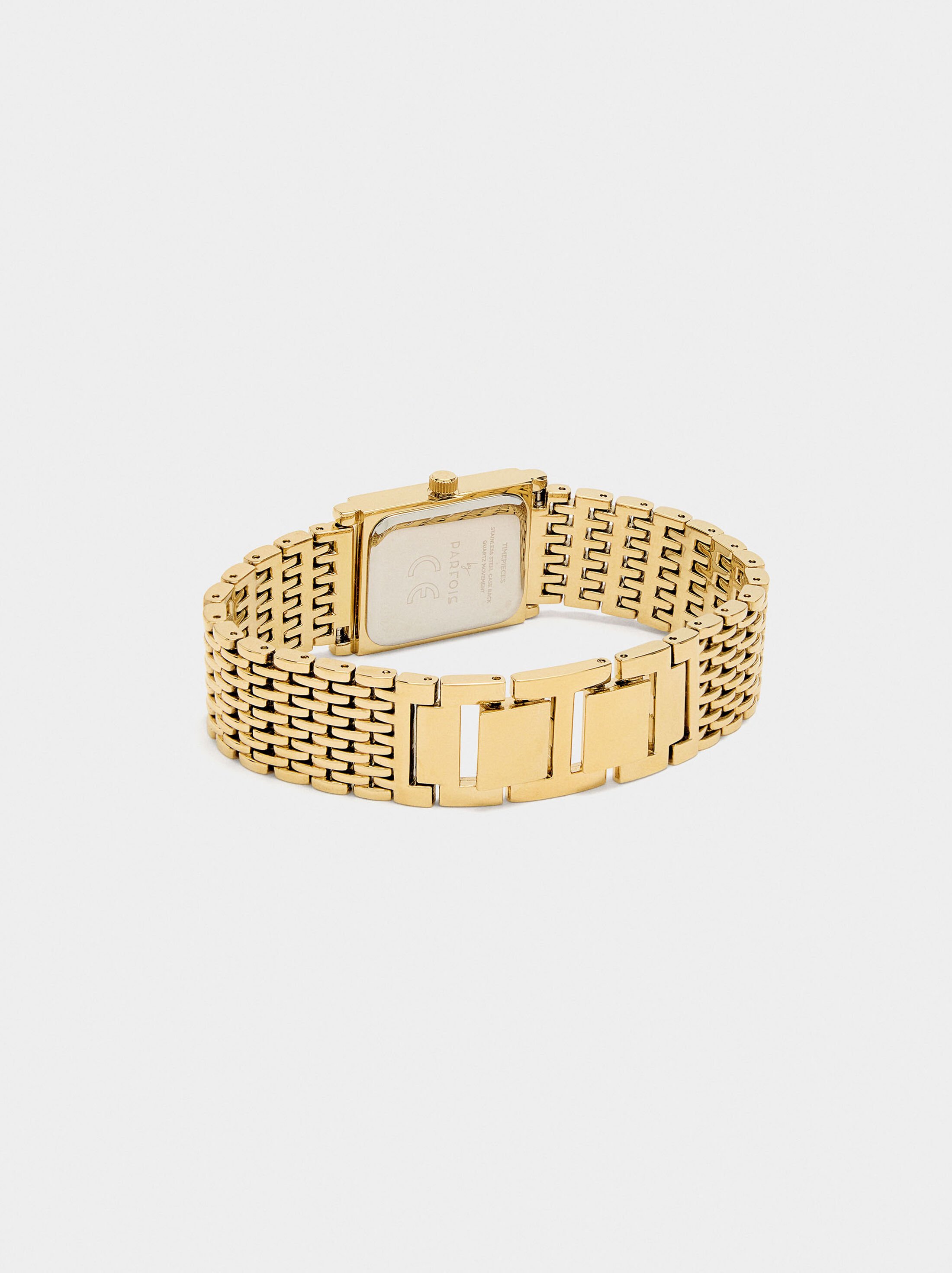 Rectangular watch with metal strap image number 2.0