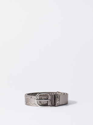 Belt With Tacks, Silver, hi-res