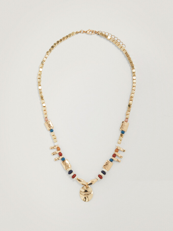 Short Multicolour Necklace With Medallion, Multicolor, hi-res