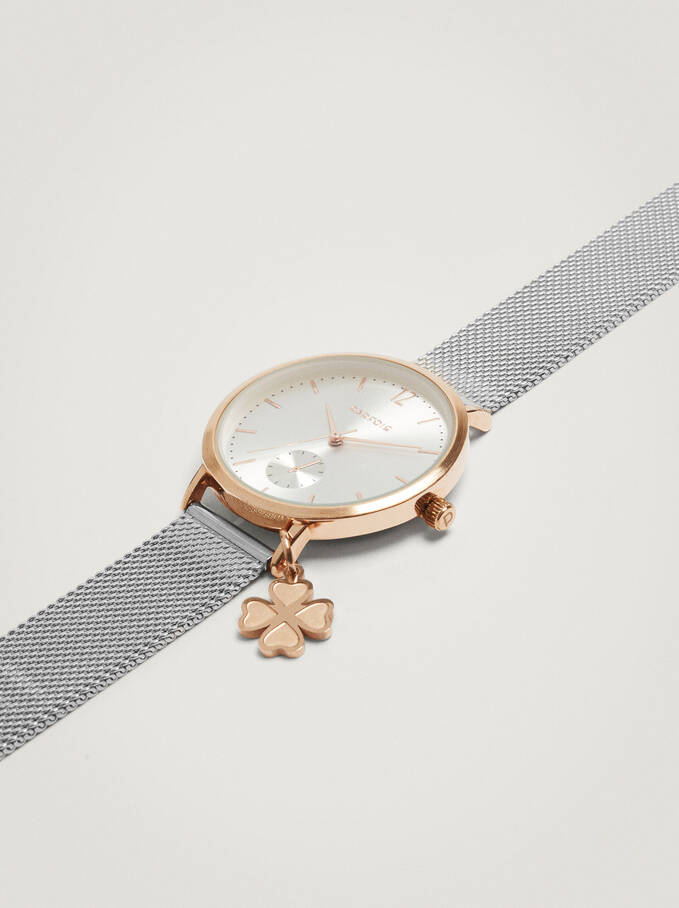 Stainless Steel Watch With Shamrock, Silver, hi-res
