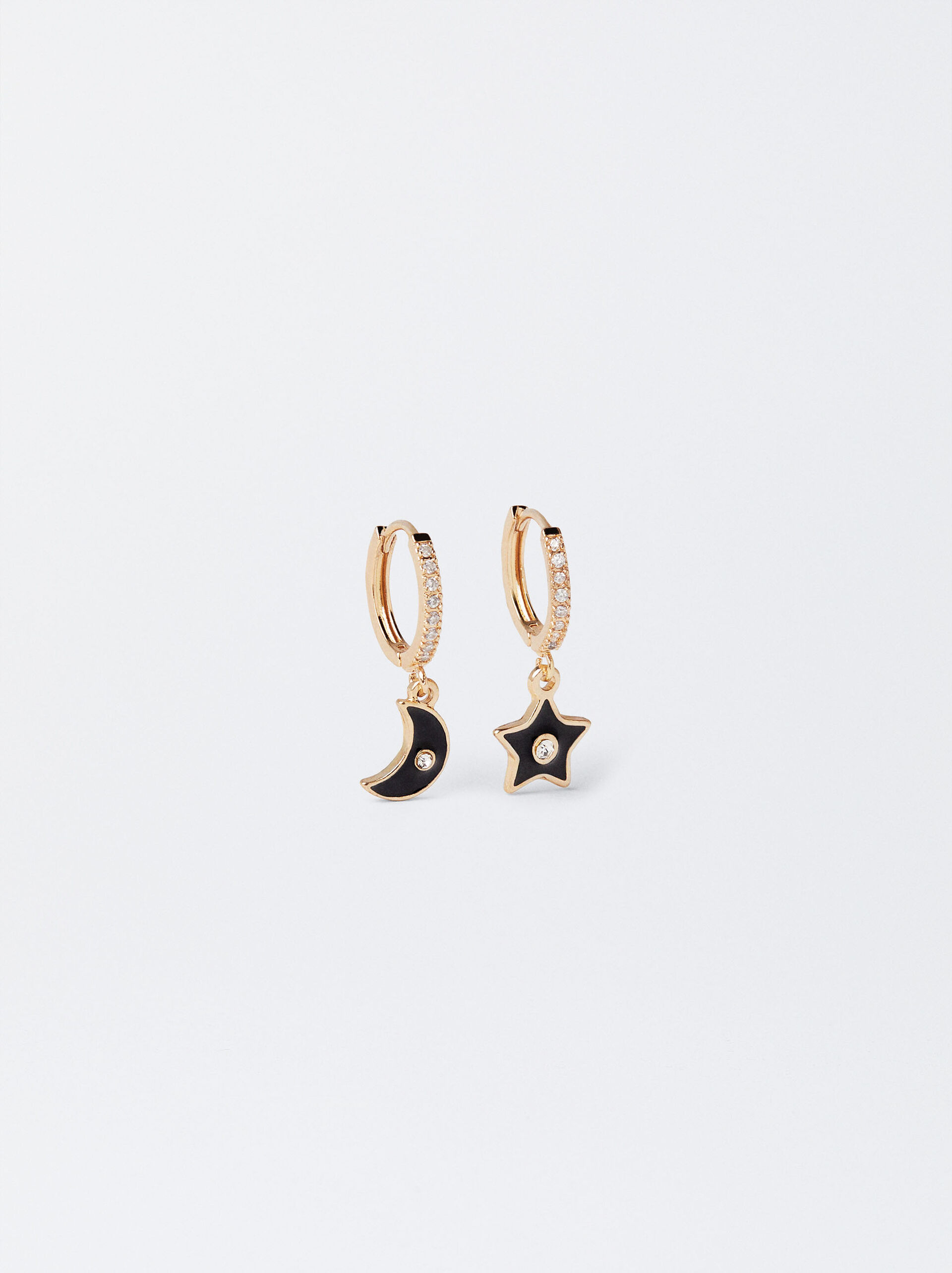 Small Hoop Earrings With Moon And Star image number 0.0