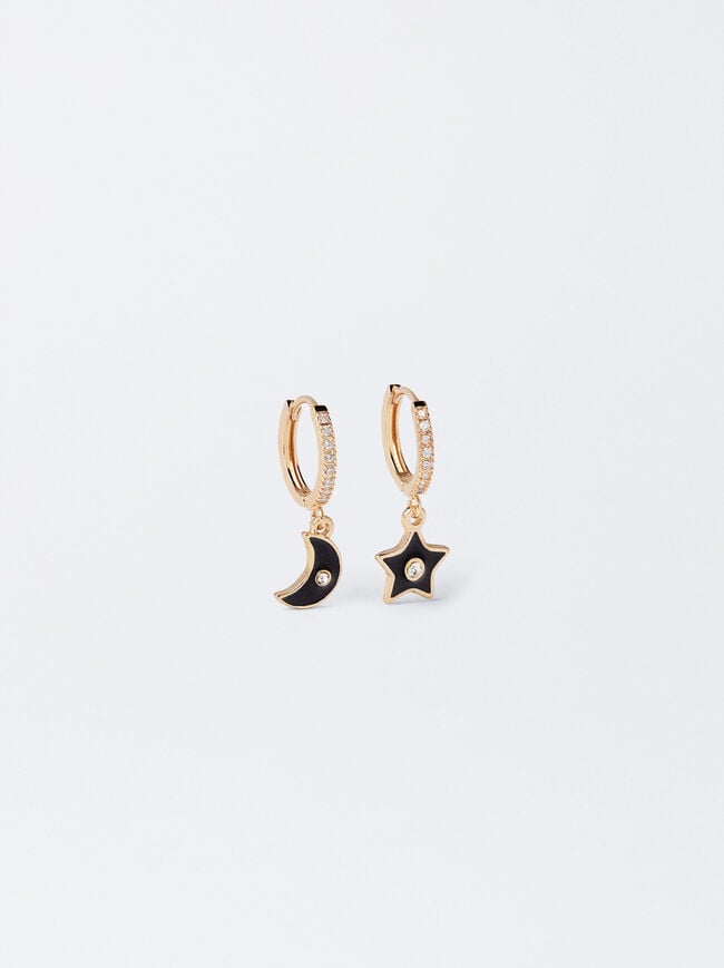 Small Hoop Earrings With Moon And Star image number 0.0