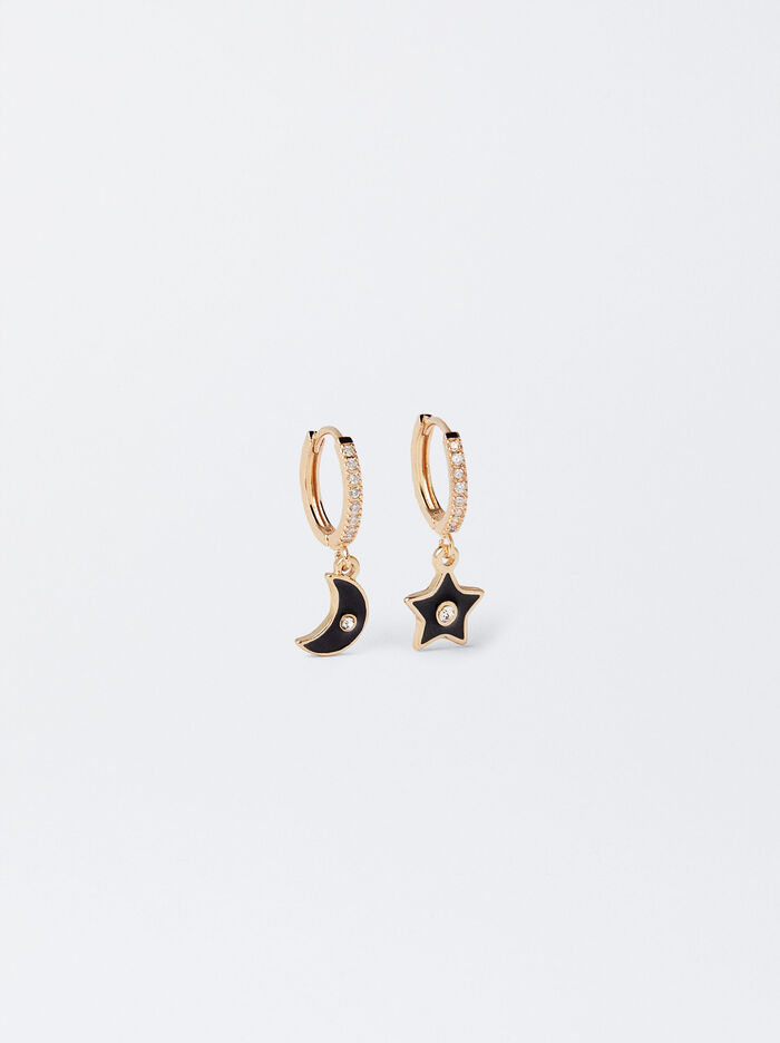 Small Hoop Earrings With Moon And Star