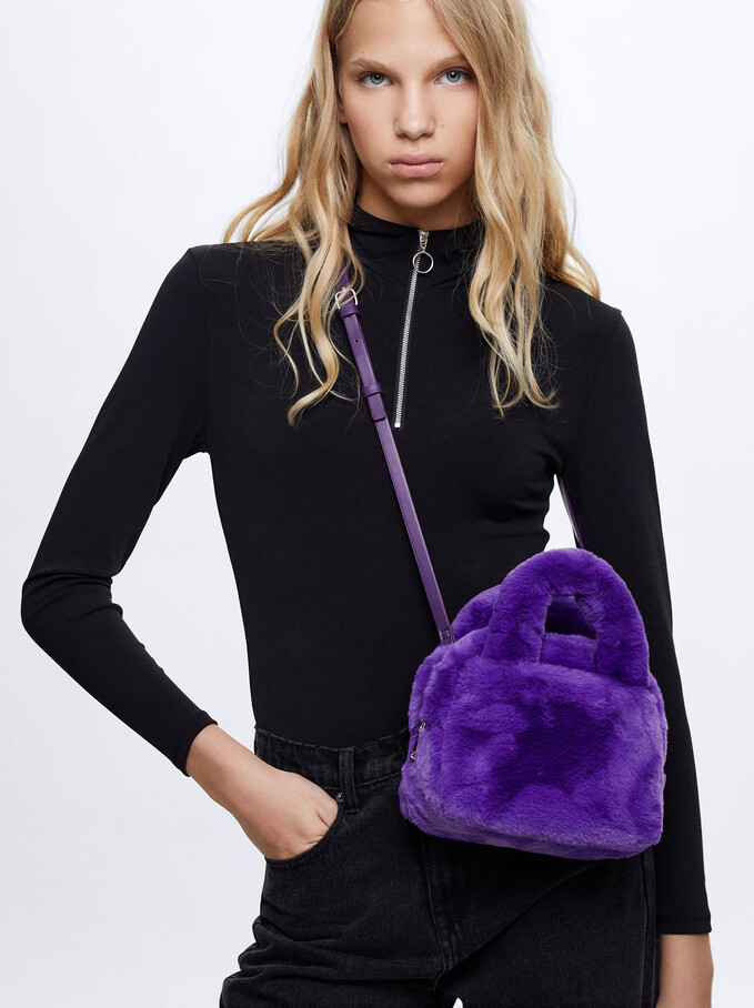 Faux Fur Tote Bag, Purple, hi-res