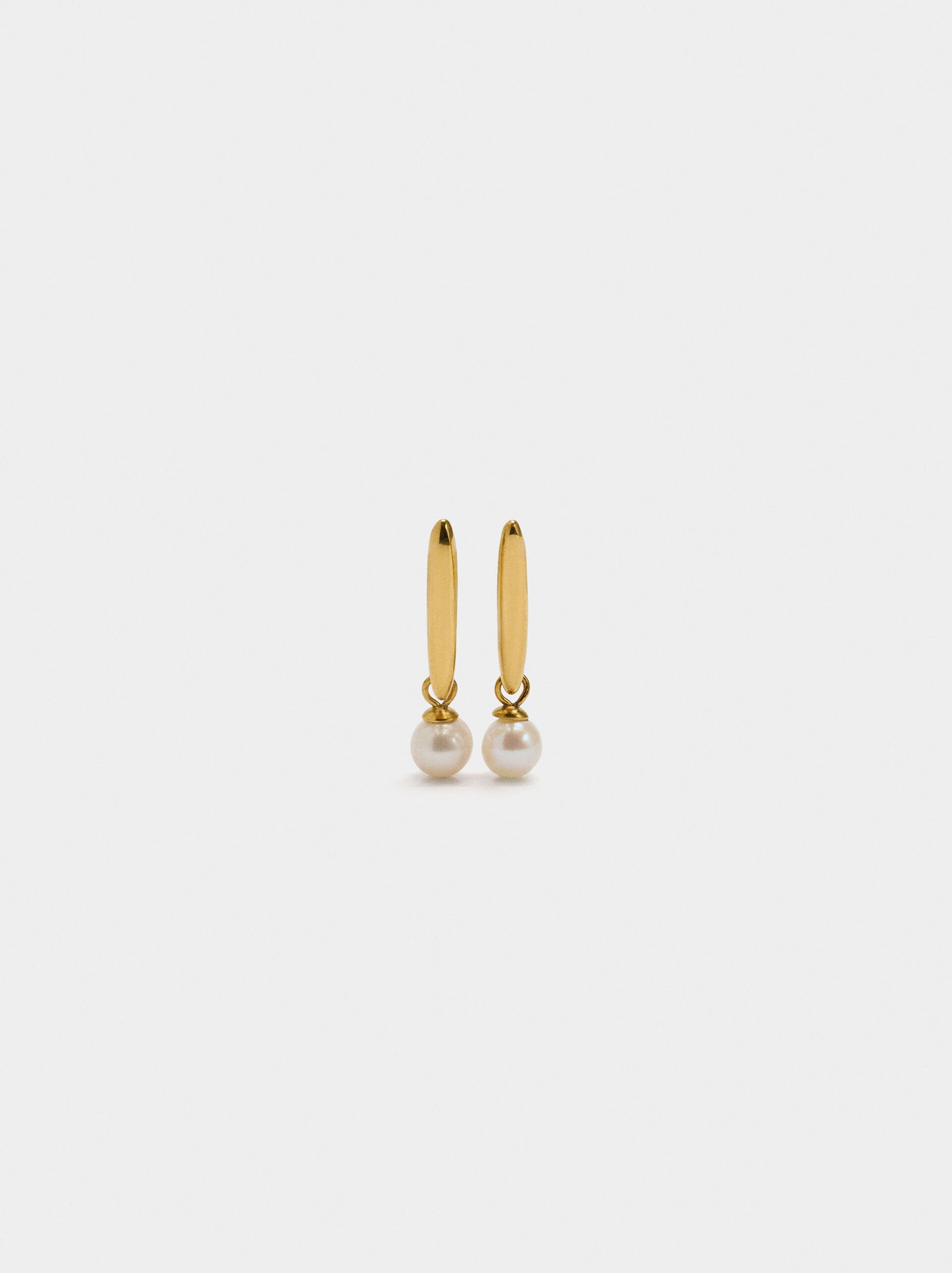 Bar earring with freshwater pearl - stainless steel image number 0.0