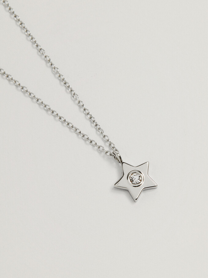 Silver Stainless Steel Necklace With Star, Silver, hi-res