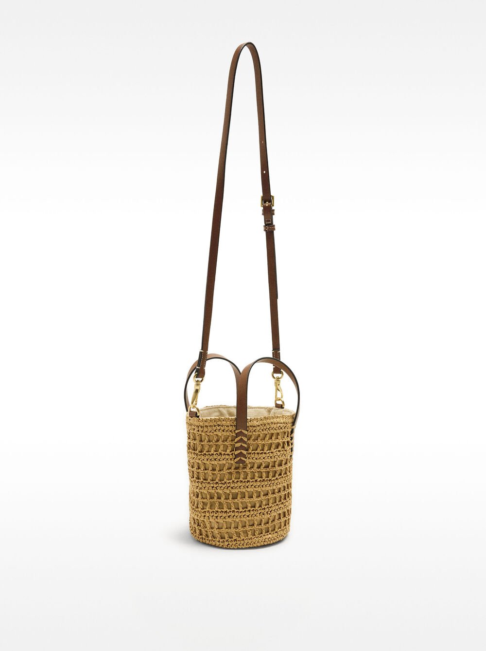 Eimer Tasche mit Stroh-Effekt und hängendem Detail