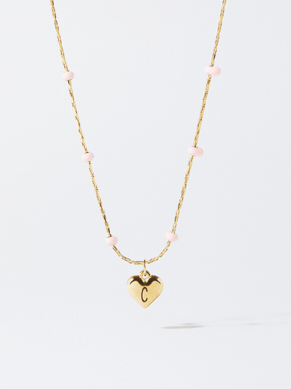 Online Exclusive - Steel Necklace With Personalized Heart, Pink, hi-res
