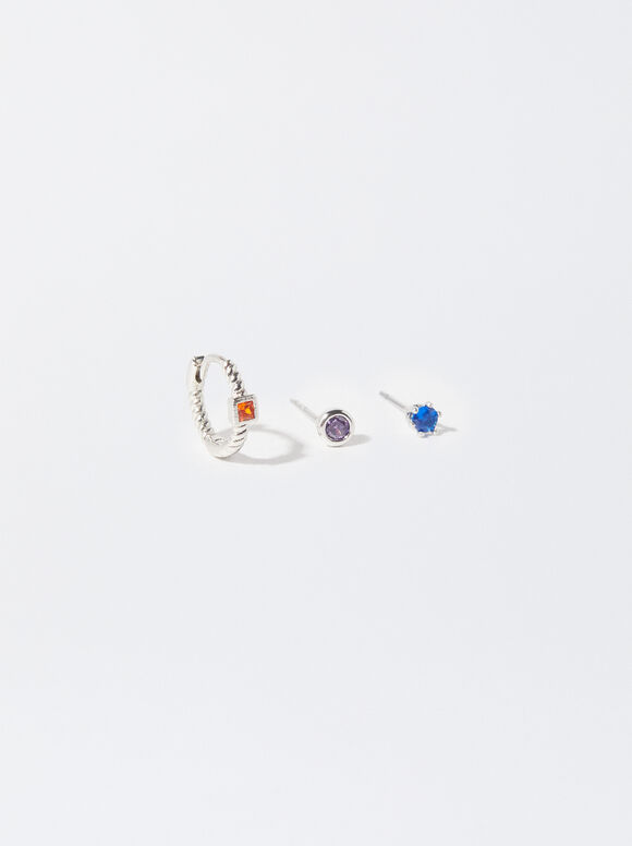 Set Of Cubic Zirconia Earrings, Multicolor, hi-res