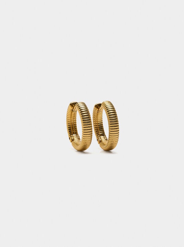Ribbed hoop earrings - stainless steel