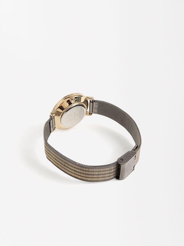 Watch with bicolour stainless steel mesh bracelet