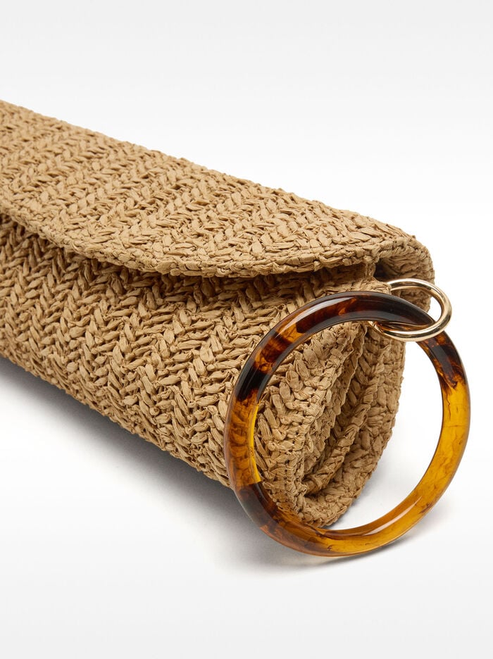Bolso de mano con efecto de rafia y solapa