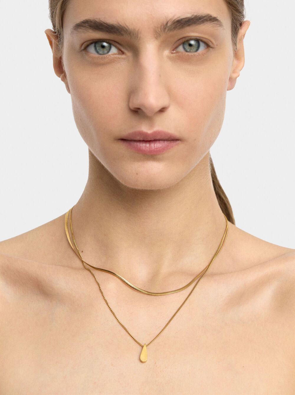 Doppelteffekt-Halskette mit Tropfenanhänger – Edelstahl