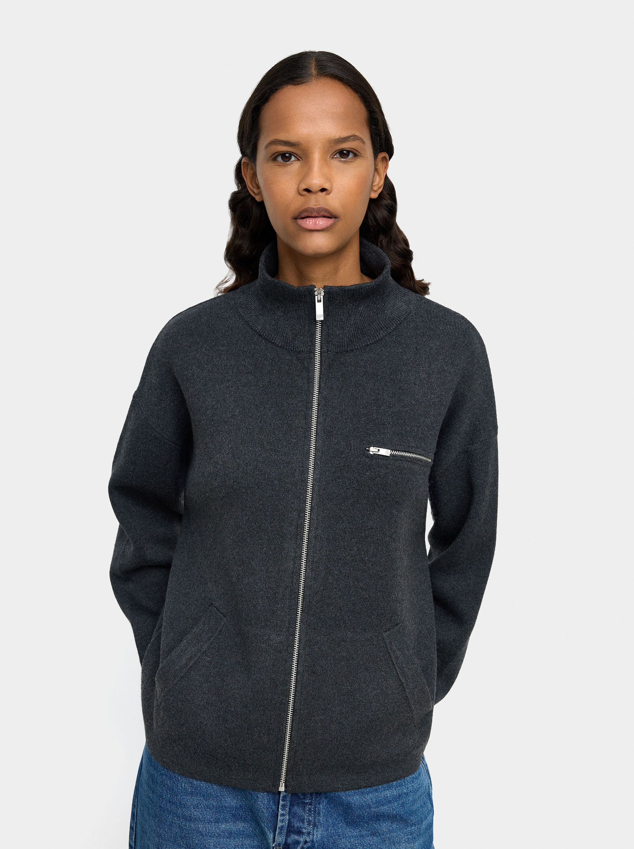 Cardigan de malha fecho de correr image number 1.0