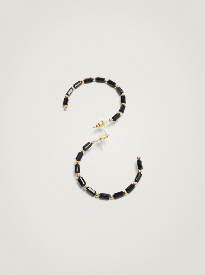 Large Hoop Earrings With Beads, Black, hi-res