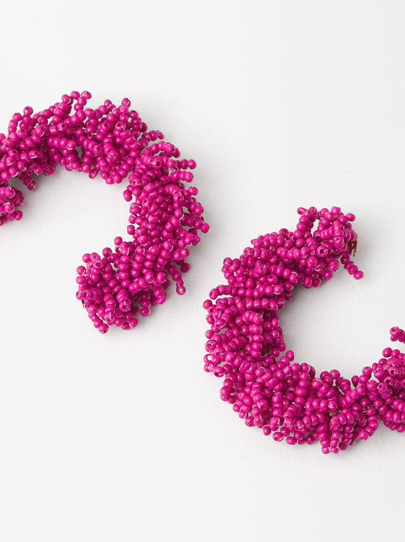 Hoop Earrings With Beads, Pink, hi-res