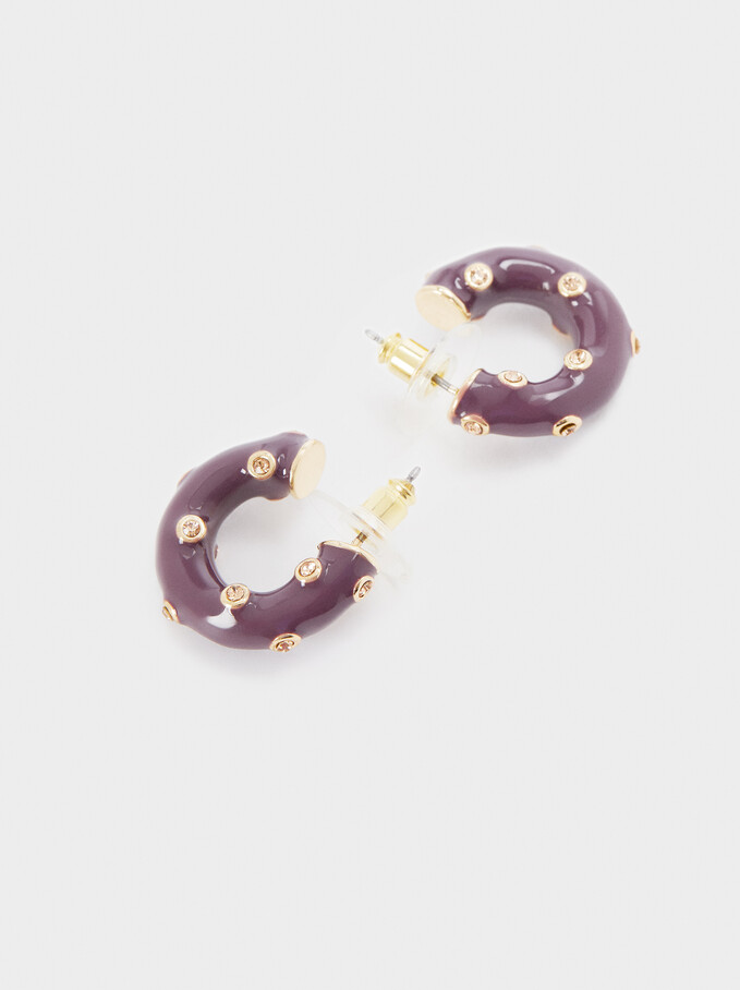 Small Hoop Earrings With Beads, Violet, hi-res