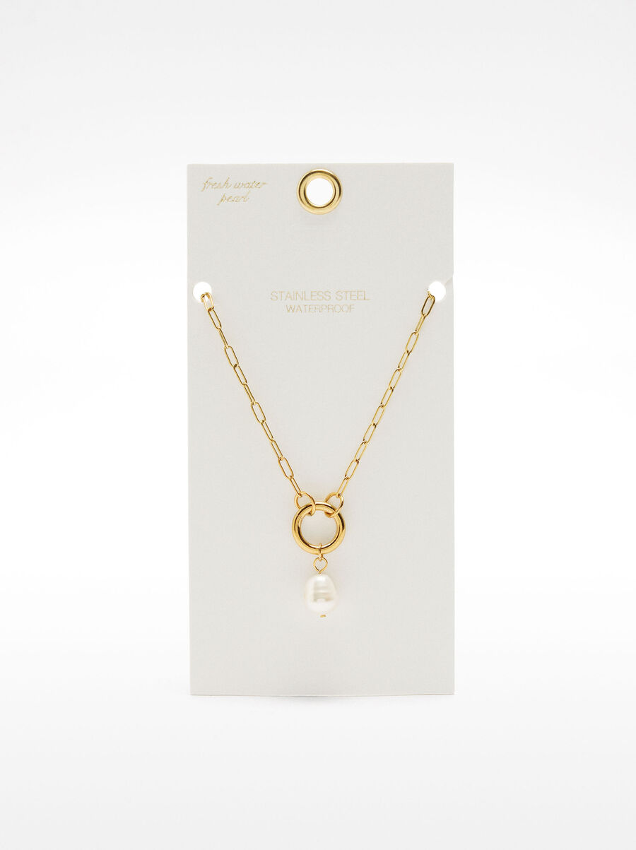 Collar de eslabones con perla de agua dulce - acero inoxidable