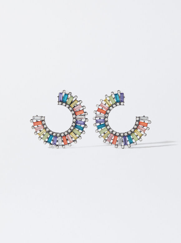 Maxi Necklace With Multicolored Crystals, Multicolor, hi-res