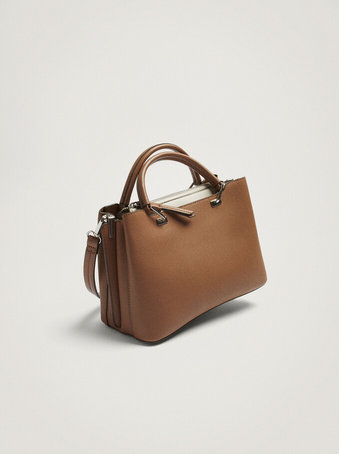 Tote Bag With Contrast Interior, Brown, hi-res