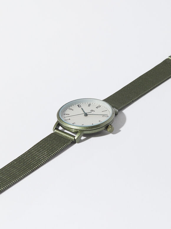 Watch With Steel Wristband, Khaki, hi-res
