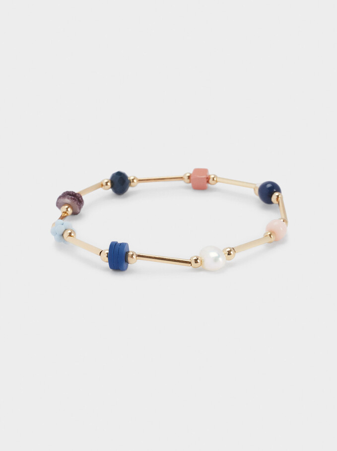 Elasticated Bead Bracelet, Multicolor, hi-res